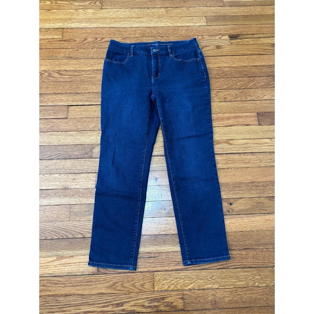 Chico's So Slimming Girlfriend Jeans Slim Leg Ankle Women's US Size 6 Blue Denim